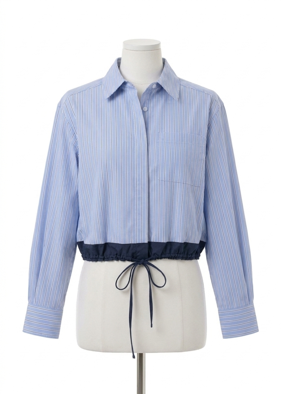 NEW ELAN lana cinched button down top in blue stripe